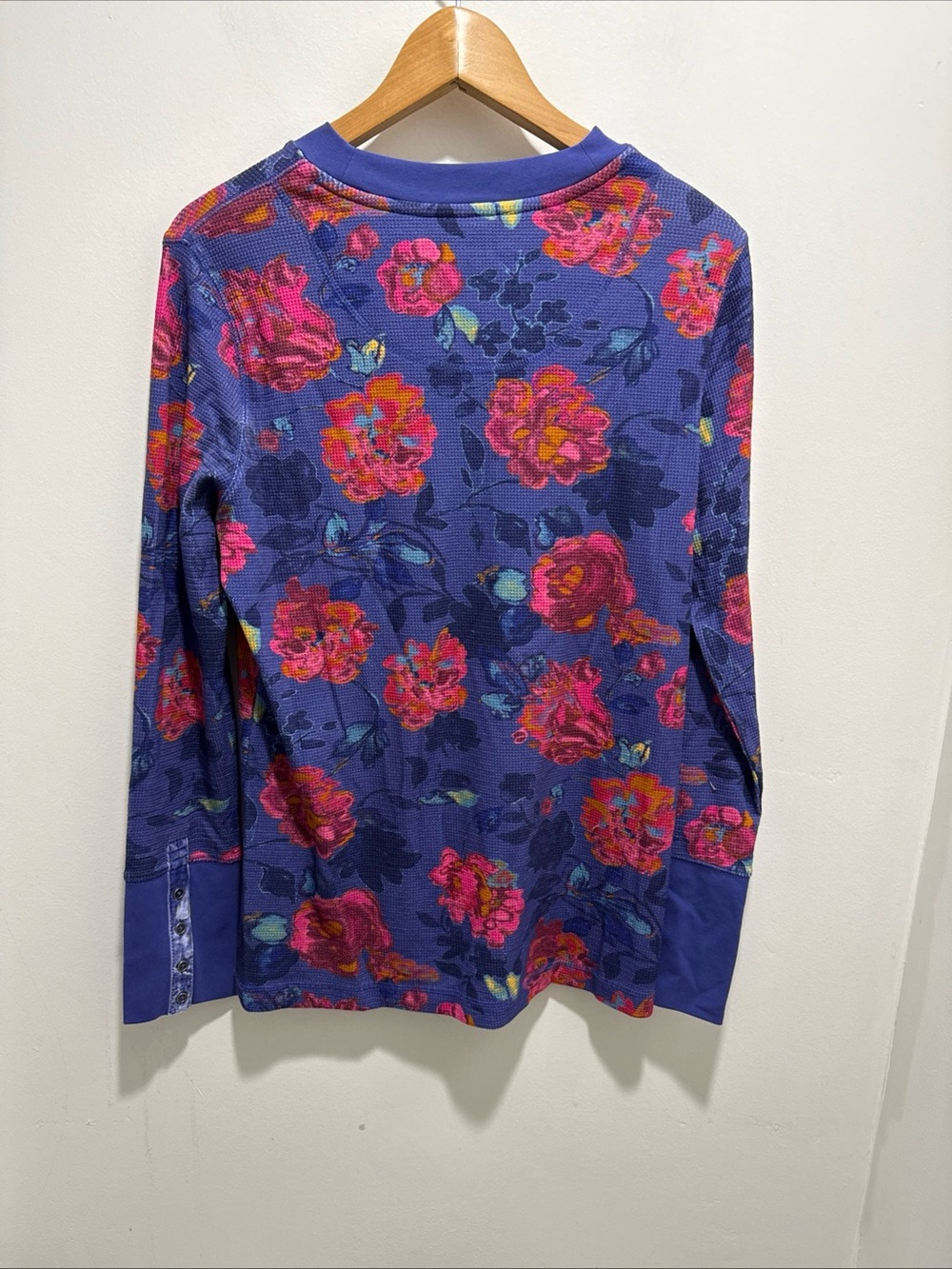 Sundance Melanie Blooms Thermal Top Women's L Purple Floral Waffle Knit Shirt - Picture 5 of 6